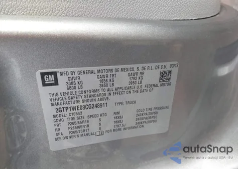 2012 GMC Sierra 1500 Slt z USA, uszkodzony, nr VIN 3GTP1WE08CG248911